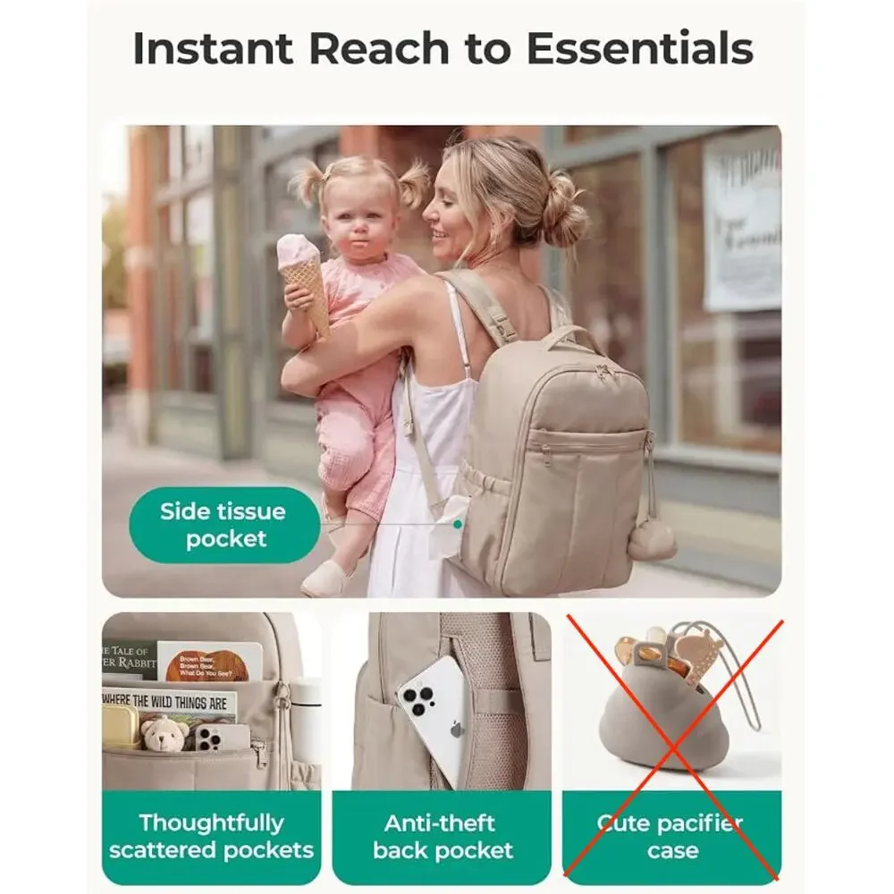 BAGSMART Puffy Diaper Backpack with Insulated Pockets & Changing Pad- Camel